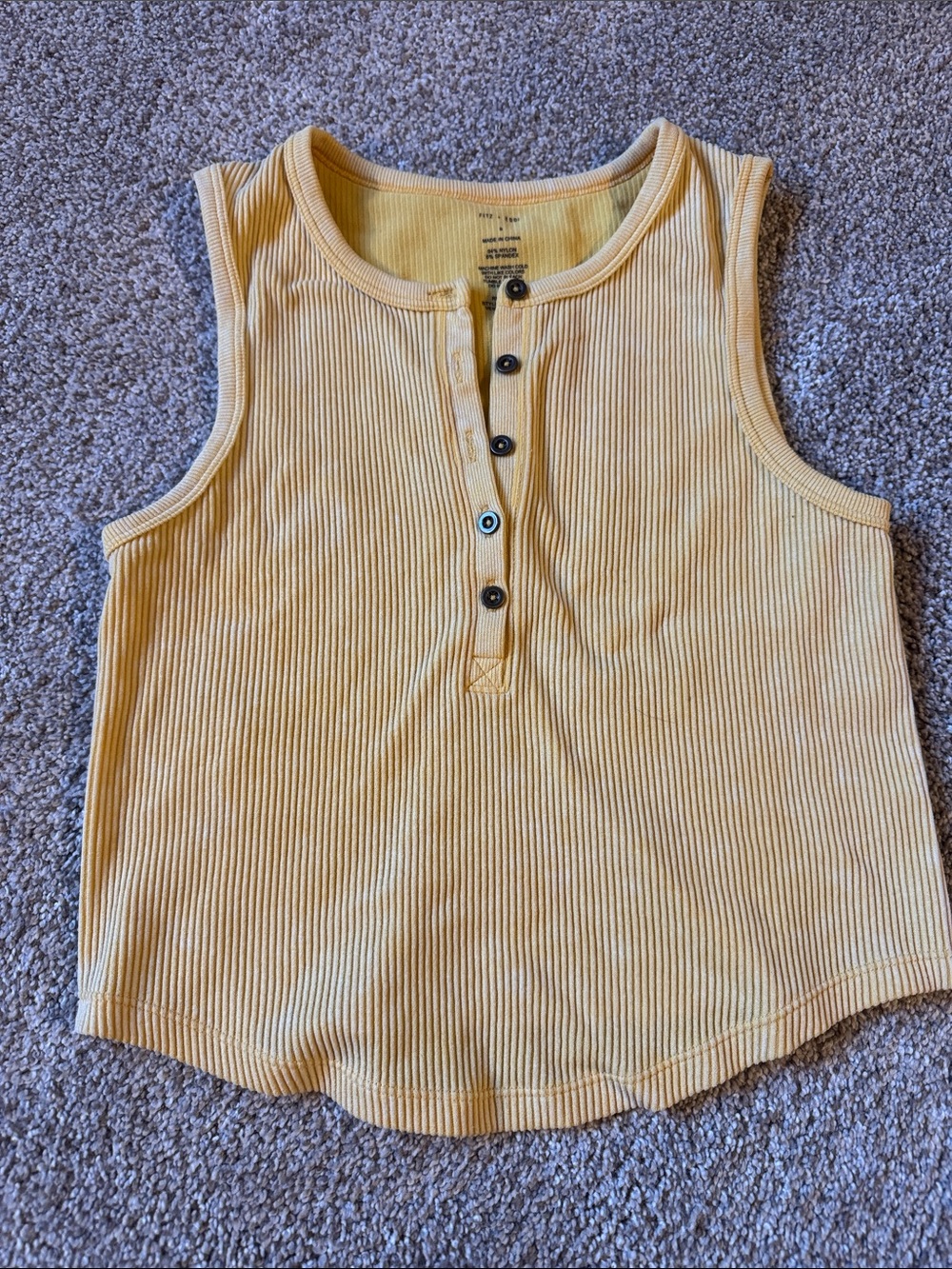 Ribbed Button-Front Yellow Tank Top